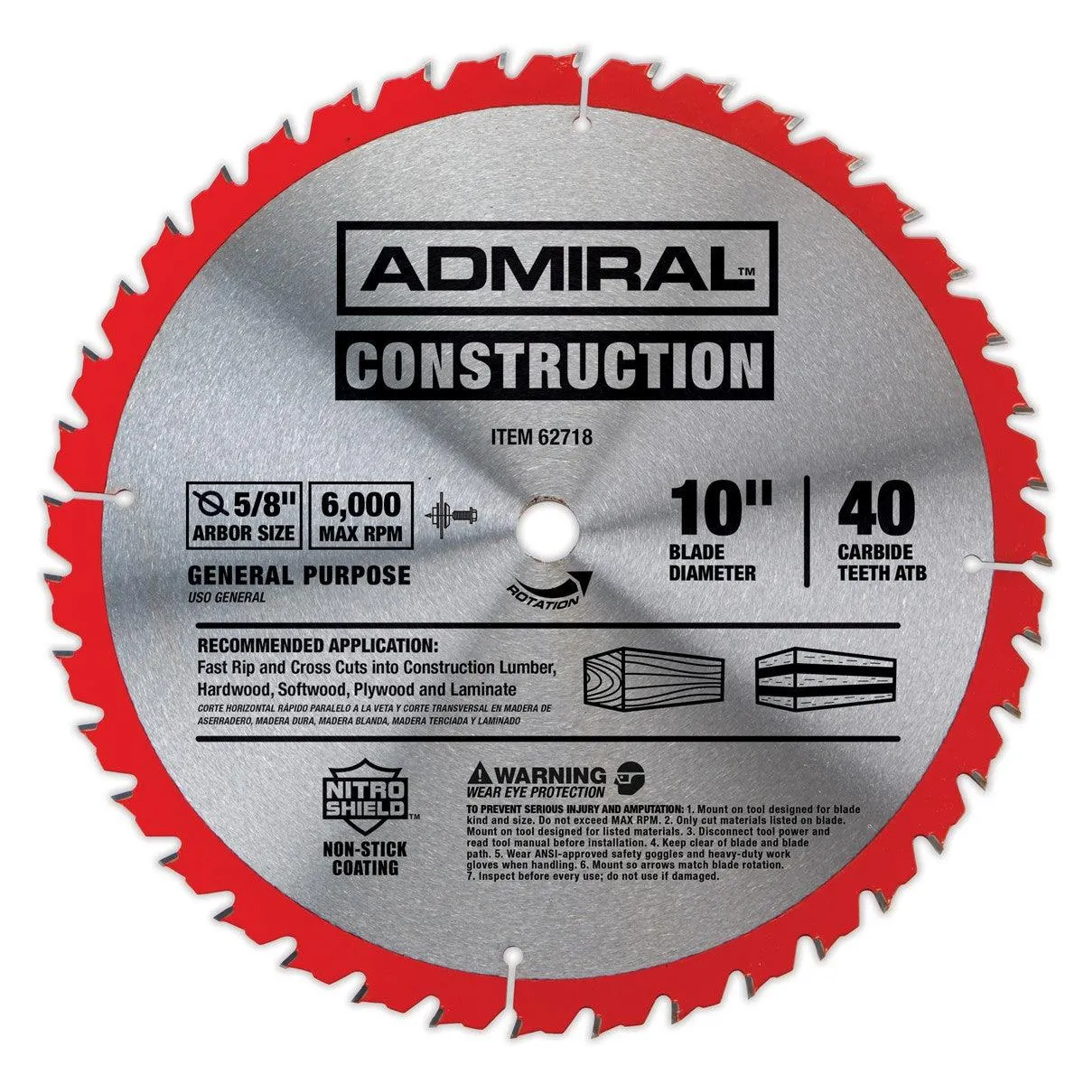 10 in., 40T General Purpose Circular Saw Blade with Nitro Shield™ Coating