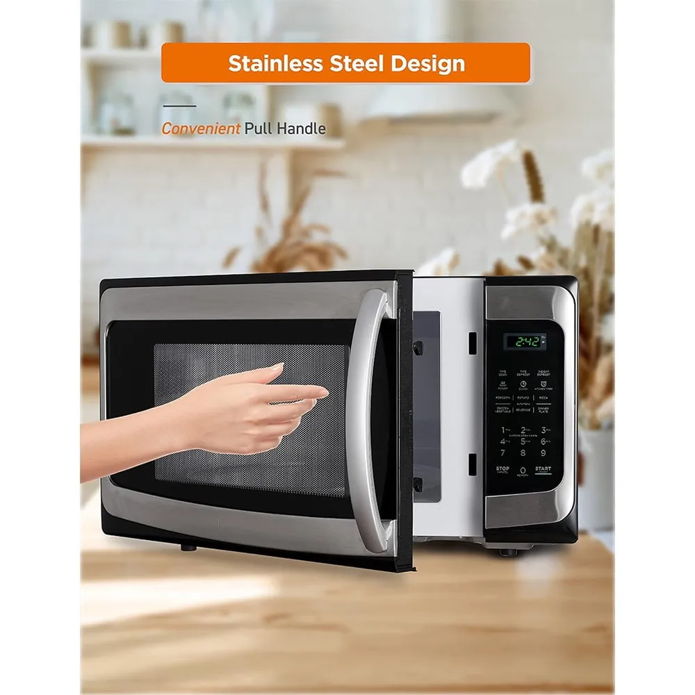 1.1 Cu.Ft Microwave Oven w/10 Power Levels & Pull Handle, Digital Display,Silver