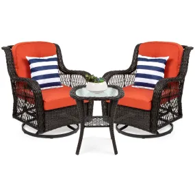 3-Piece Patio Wicker Bistro Furniture Set w/ 2 Swivel Rocking Chairs, Table