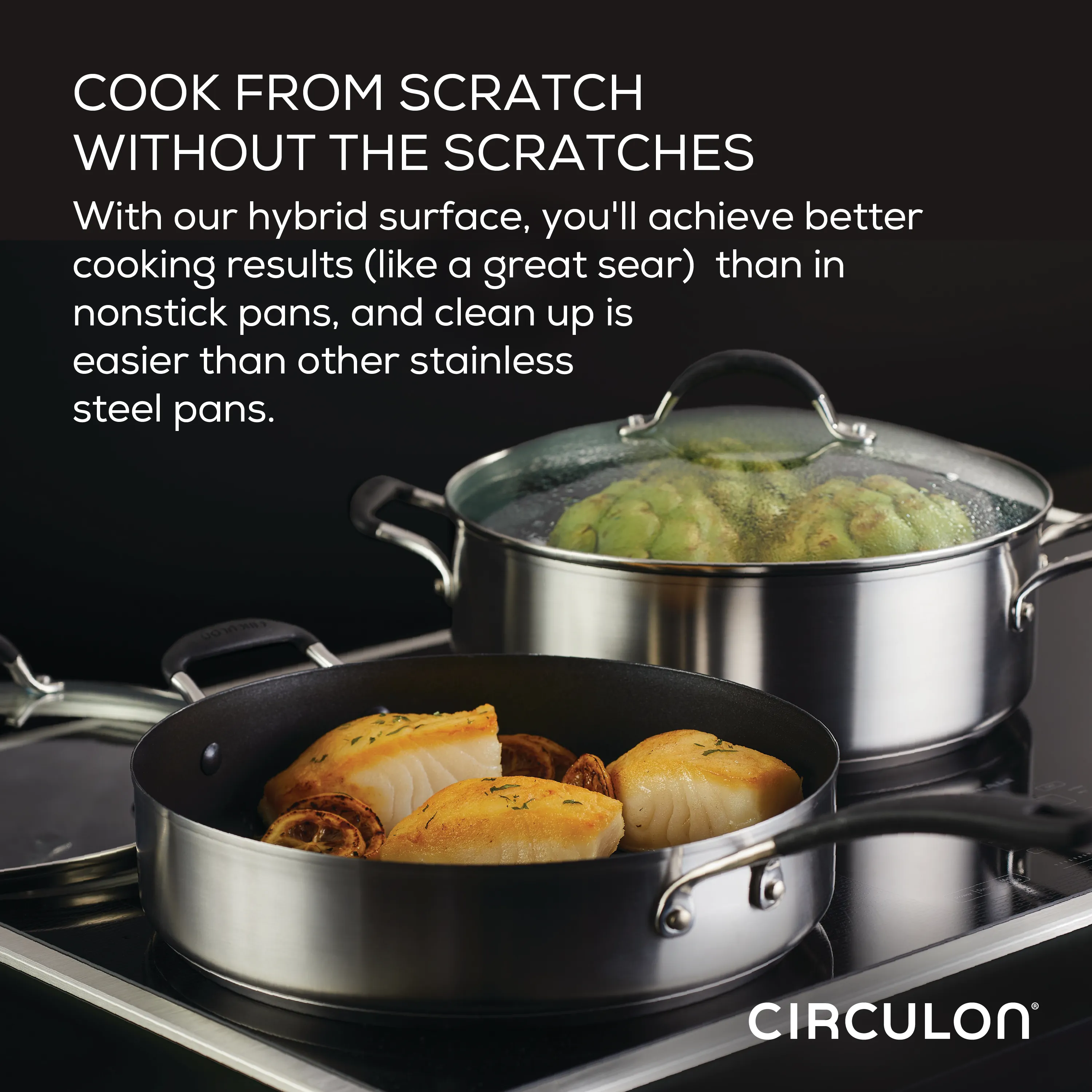 3-Quart Stainless Steel and Hybrid Nonstick Saute Pan with Lid