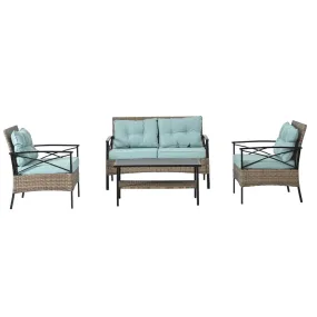 4-Piece Outdoor PE Wicker Furniture Set with Metal Table