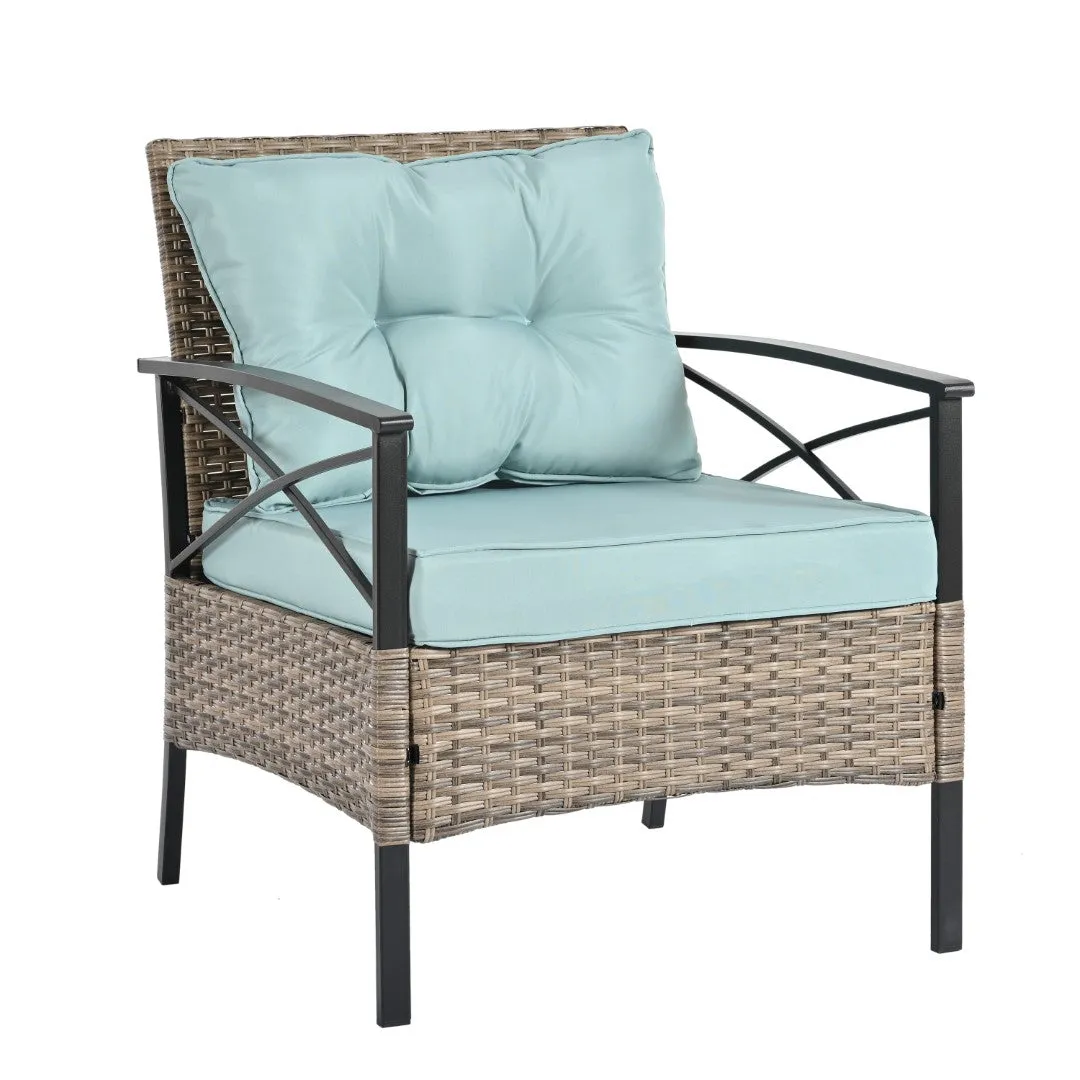 4-Piece Outdoor PE Wicker Furniture Set with Metal Table