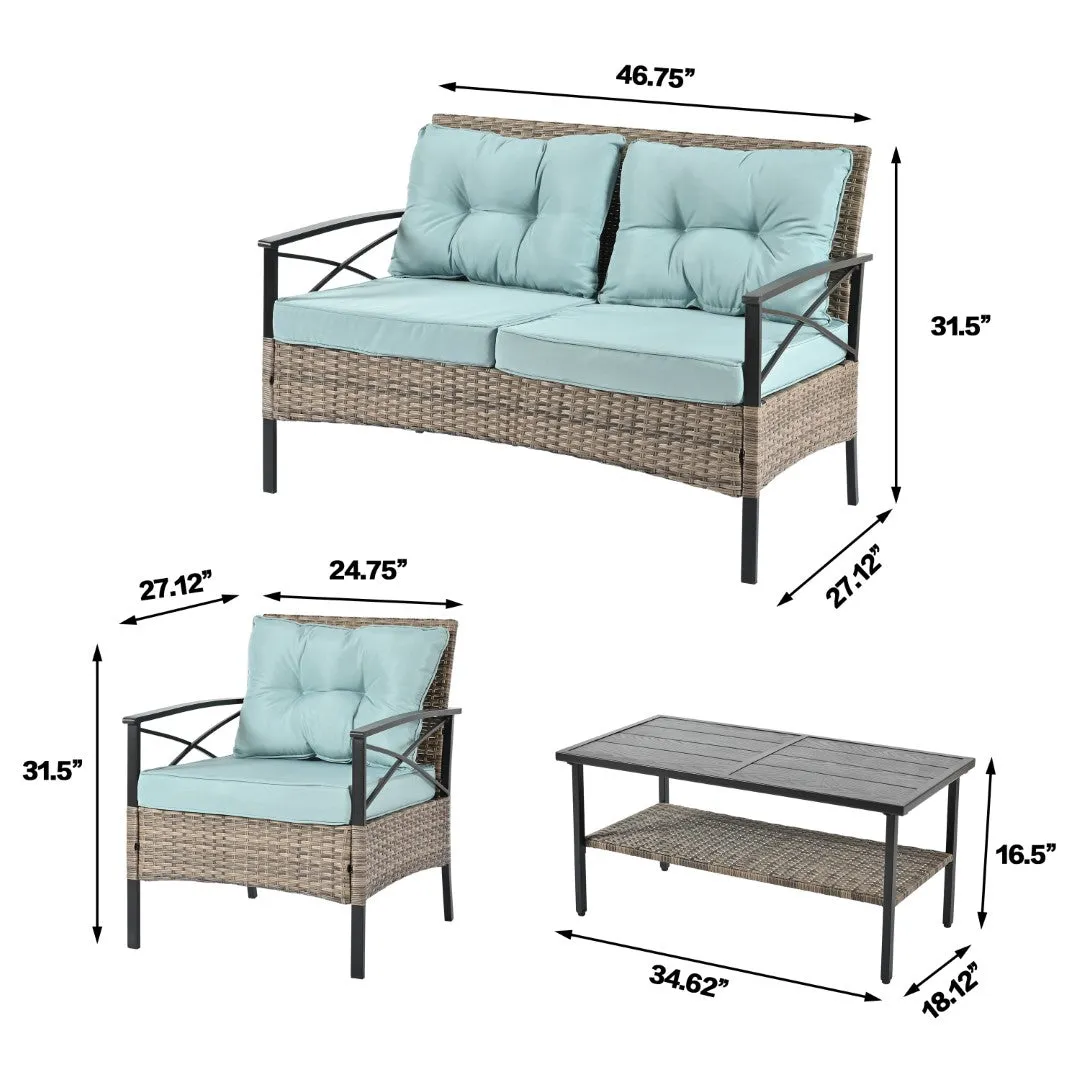 4-Piece Outdoor PE Wicker Furniture Set with Metal Table
