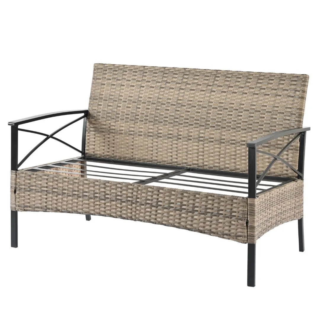4-Piece Outdoor PE Wicker Furniture Set with Metal Table