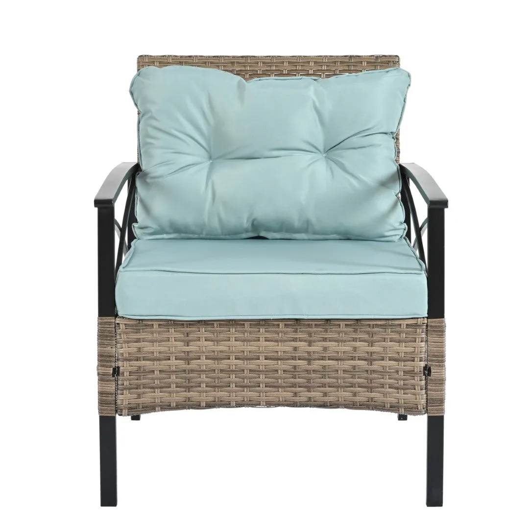 4-Piece Outdoor PE Wicker Furniture Set with Metal Table