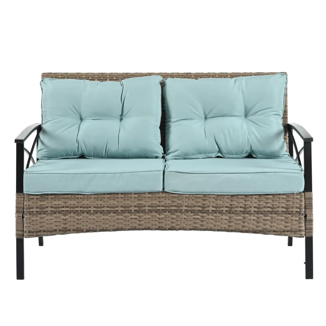 4-Piece Outdoor PE Wicker Furniture Set with Metal Table