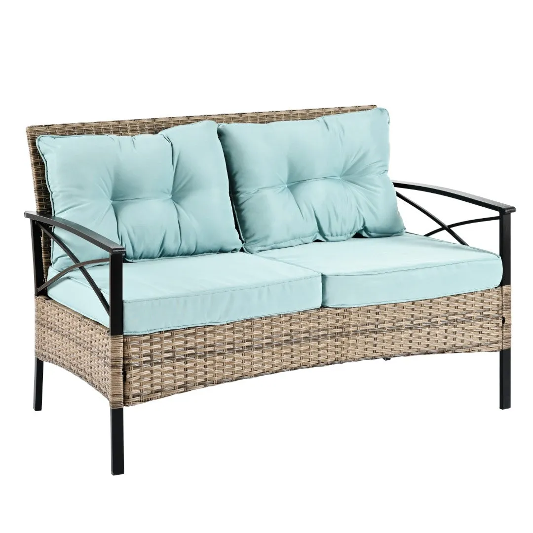 4-Piece Outdoor PE Wicker Furniture Set with Metal Table