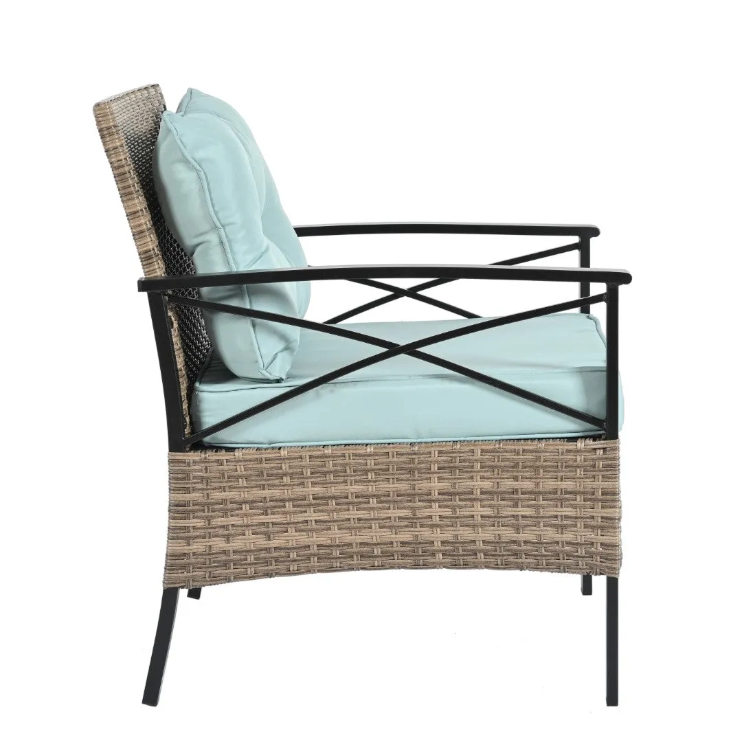 4-Piece Outdoor PE Wicker Furniture Set with Metal Table