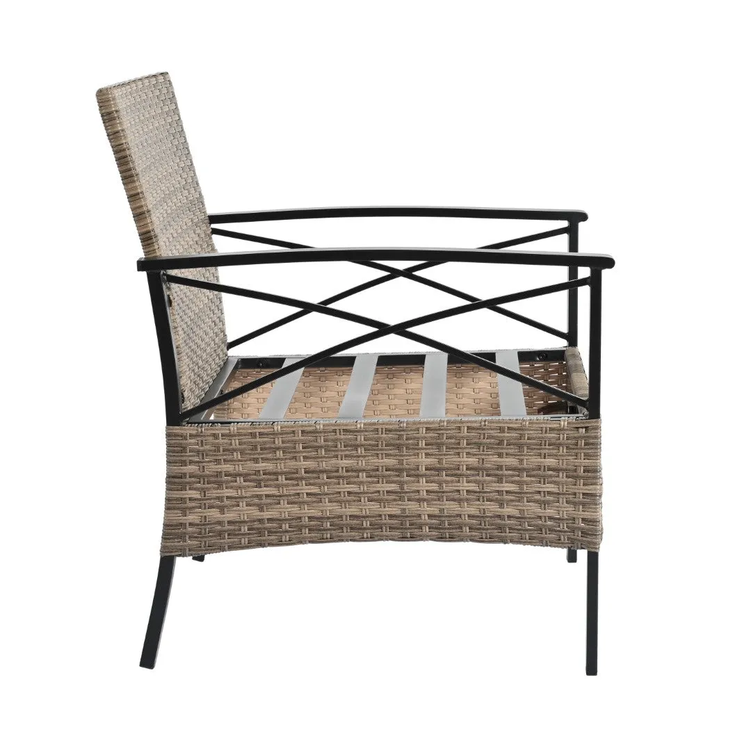 4-Piece Outdoor PE Wicker Furniture Set with Metal Table