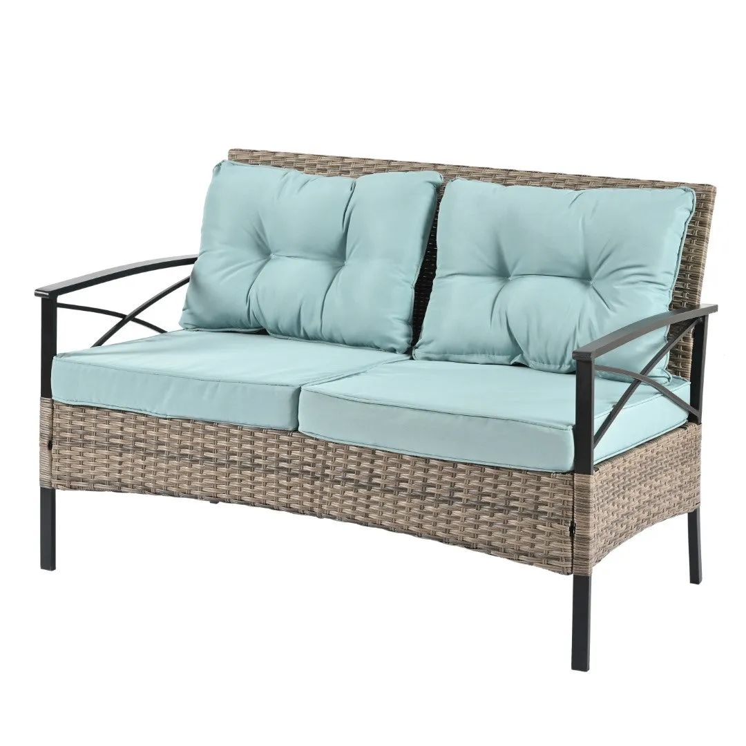 4-Piece Outdoor PE Wicker Furniture Set with Metal Table