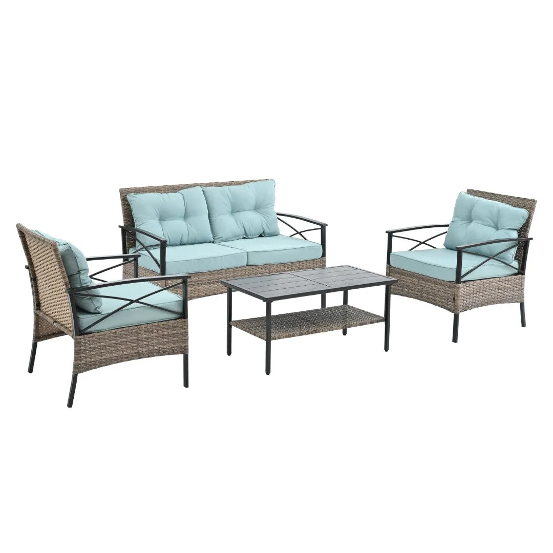 4-Piece Outdoor PE Wicker Furniture Set with Metal Table