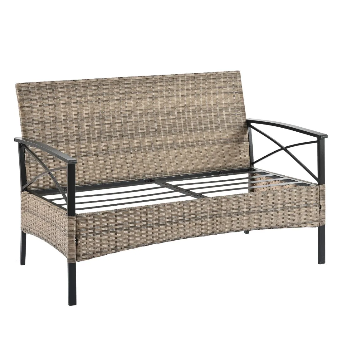 4-Piece Outdoor PE Wicker Furniture Set with Metal Table