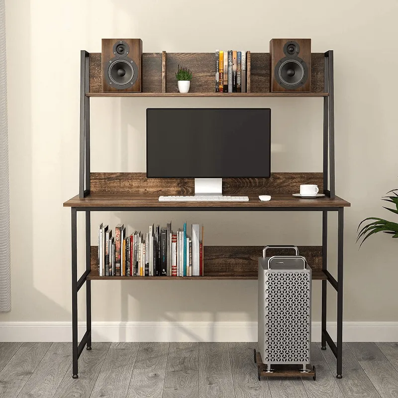 47 Inch Computer Desk with Shelves Sturdy Writing Desk
