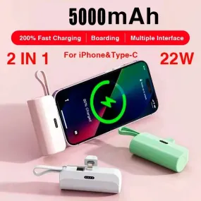 5000mAh Mini 2-in-1 Fast Power Bank – Compact External Battery for iPhone and Type-C Devices