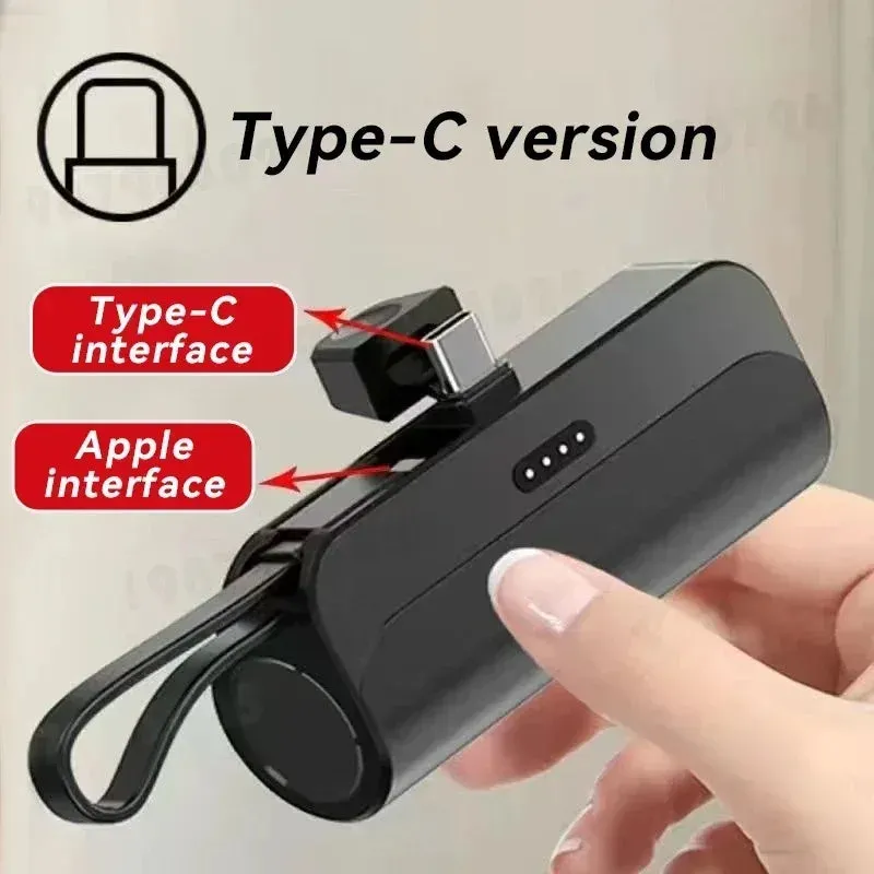 5000mAh Mini 2-in-1 Fast Power Bank – Compact External Battery for iPhone and Type-C Devices