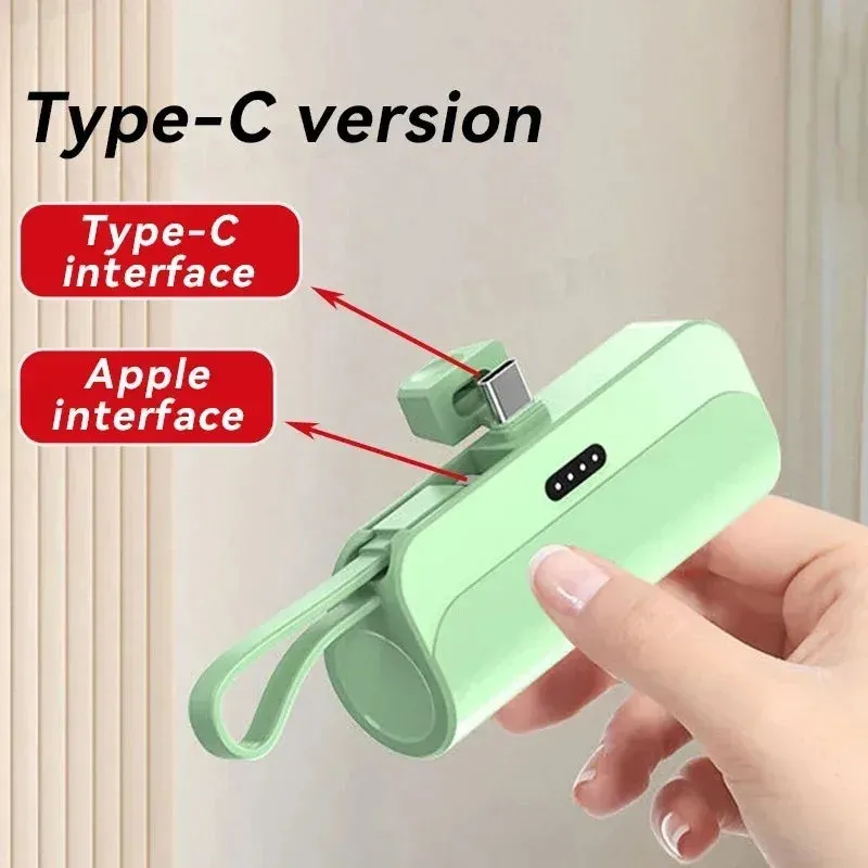 5000mAh Mini 2-in-1 Fast Power Bank – Compact External Battery for iPhone and Type-C Devices