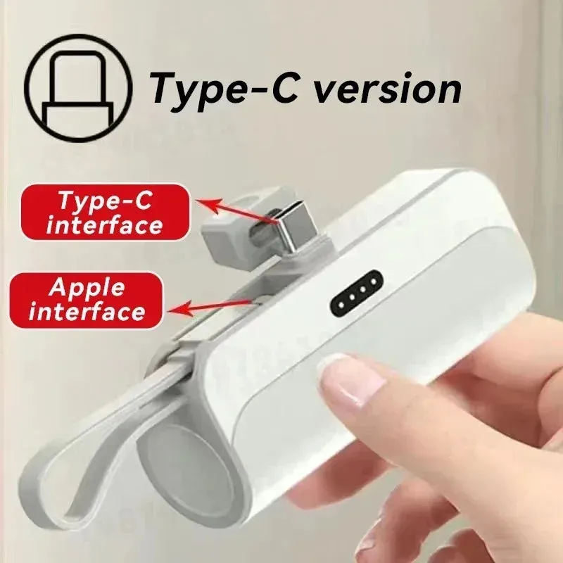 5000mAh Mini 2-in-1 Fast Power Bank – Compact External Battery for iPhone and Type-C Devices
