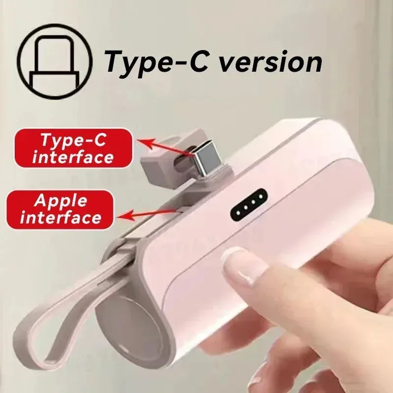 5000mAh Mini 2-in-1 Fast Power Bank – Compact External Battery for iPhone and Type-C Devices