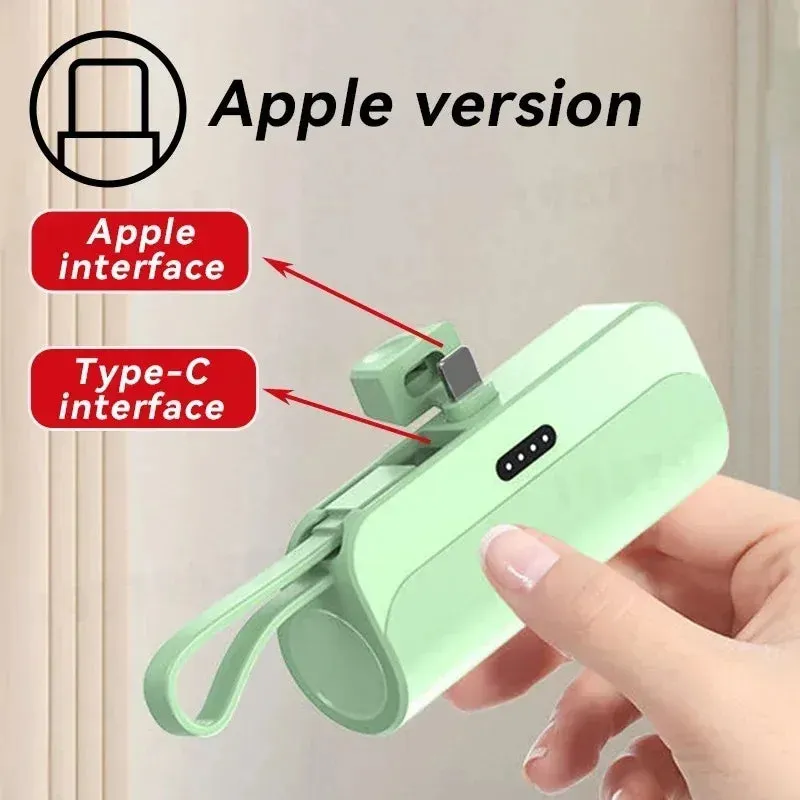 5000mAh Mini 2-in-1 Fast Power Bank – Compact External Battery for iPhone and Type-C Devices