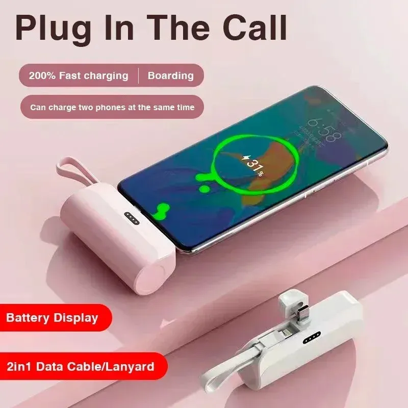 5000mAh Mini 2-in-1 Fast Power Bank – Compact External Battery for iPhone and Type-C Devices