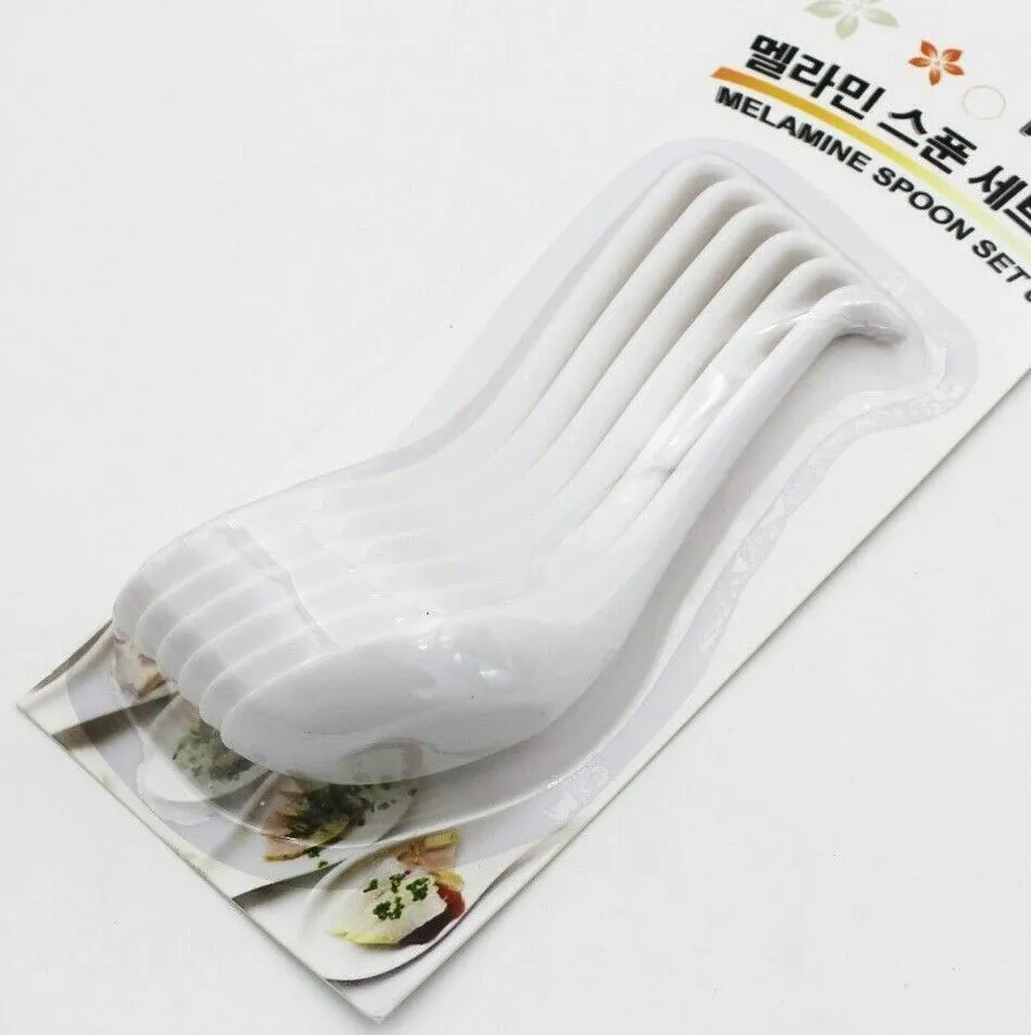 6 PCS Melamine Soup Spoons White Melamine Ramen Noodle Soup Spoons