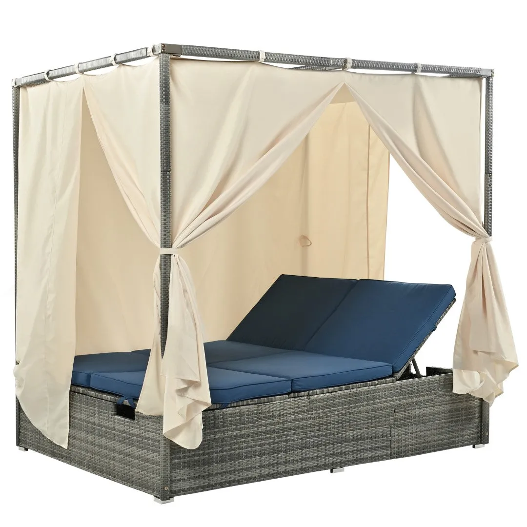 Adjustable Sun Bed with Curtain, High Comfort, 3 Colors - Relax in Style & Comfort