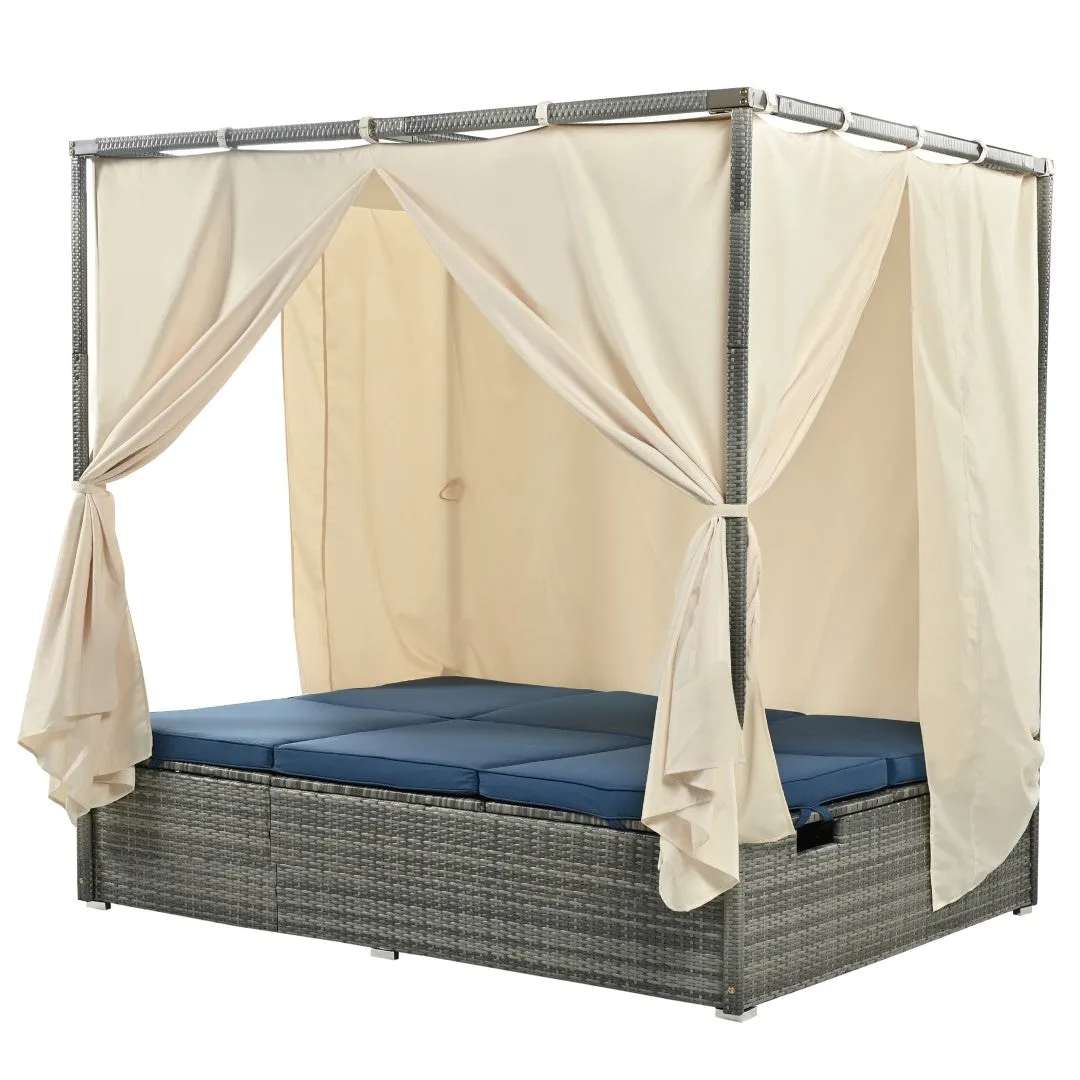 Adjustable Sun Bed with Curtain, High Comfort, 3 Colors - Relax in Style & Comfort