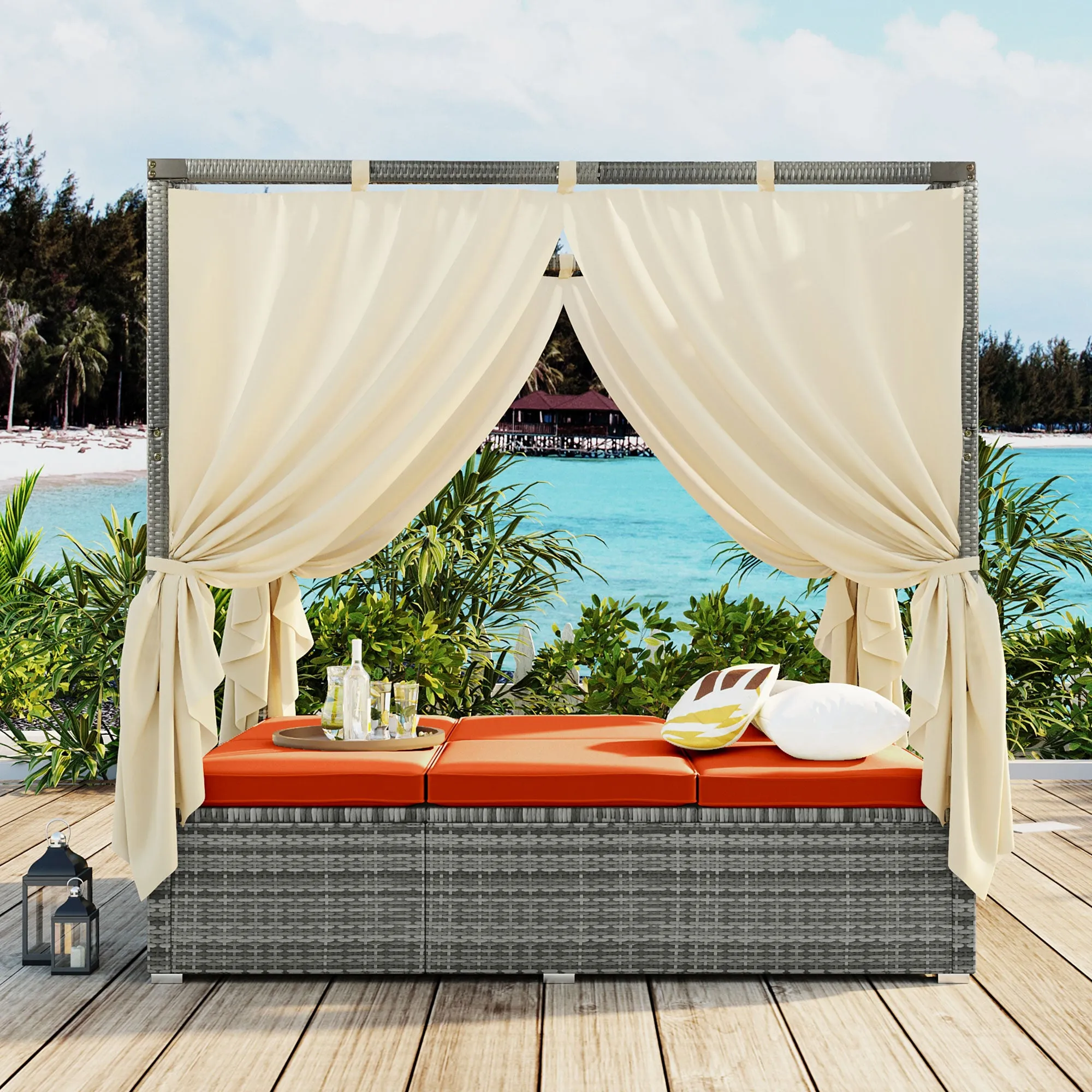 Adjustable Sun Bed with Curtain, High Comfort, 3 Colors - Relax in Style & Comfort