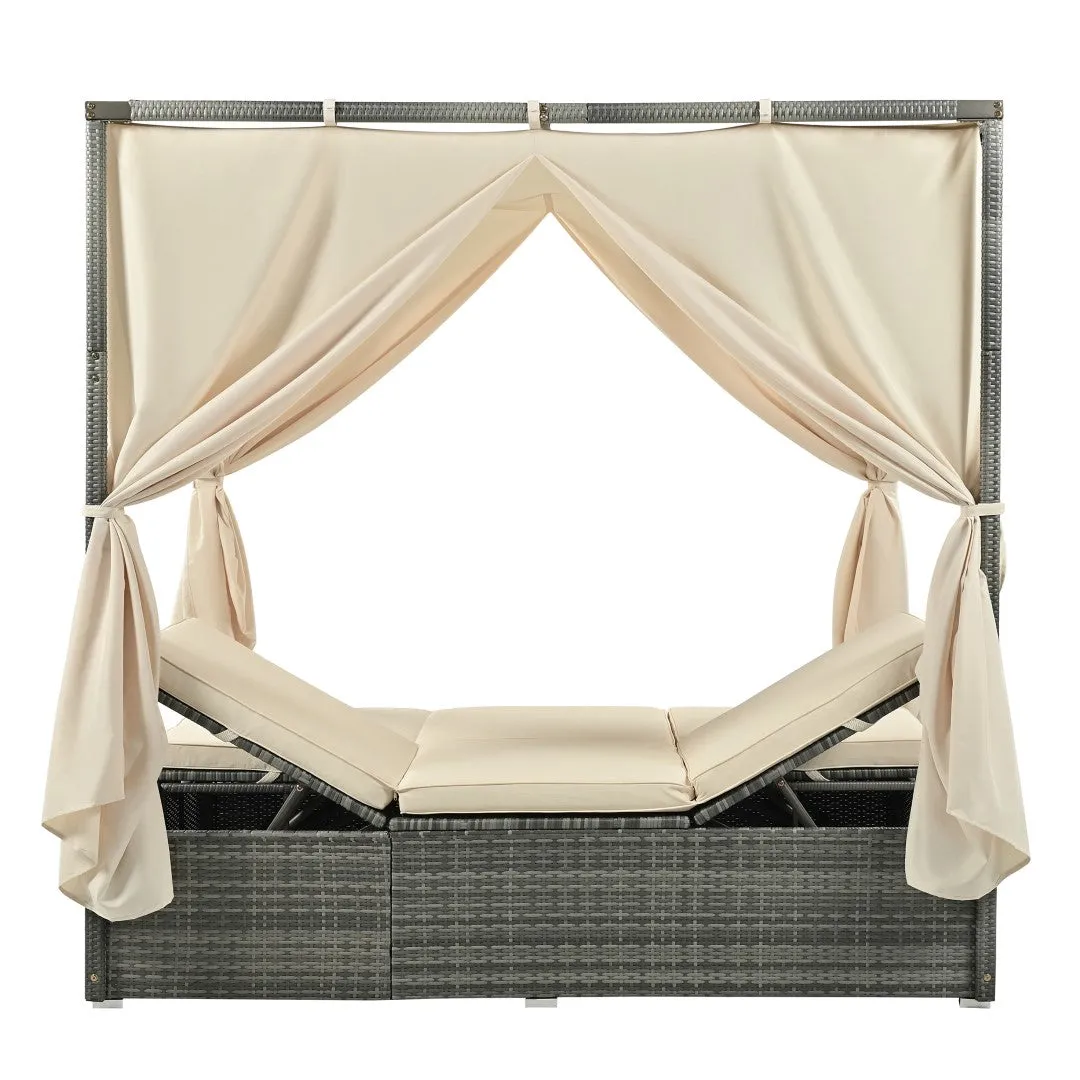 Adjustable Sun Bed with Curtain, High Comfort, 3 Colors - Relax in Style & Comfort