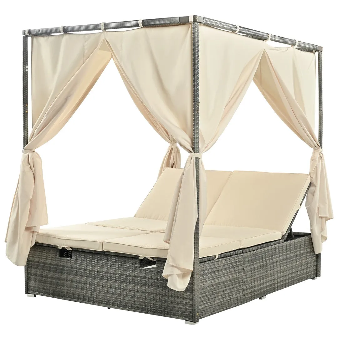 Adjustable Sun Bed with Curtain, High Comfort, 3 Colors - Relax in Style & Comfort