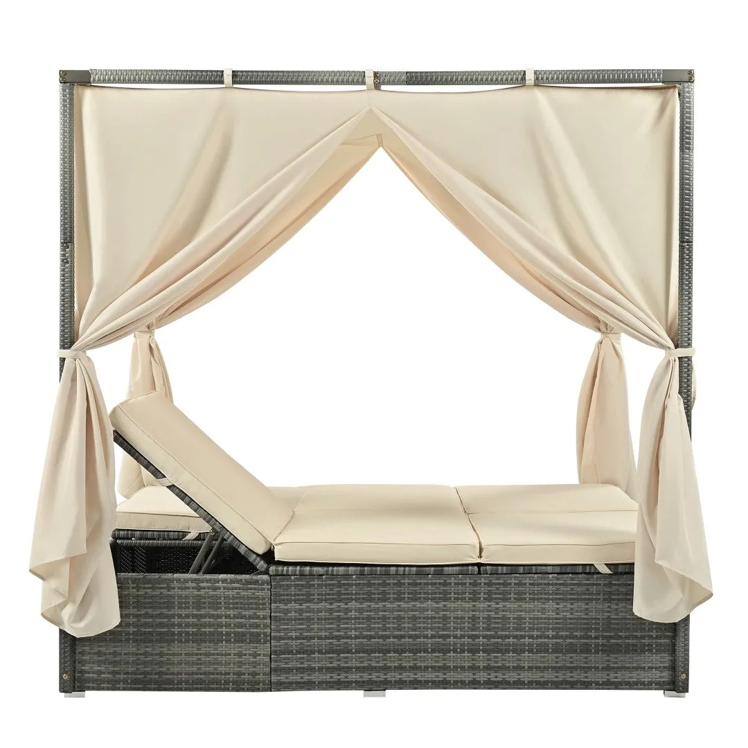 Adjustable Sun Bed with Curtain, High Comfort, 3 Colors - Relax in Style & Comfort