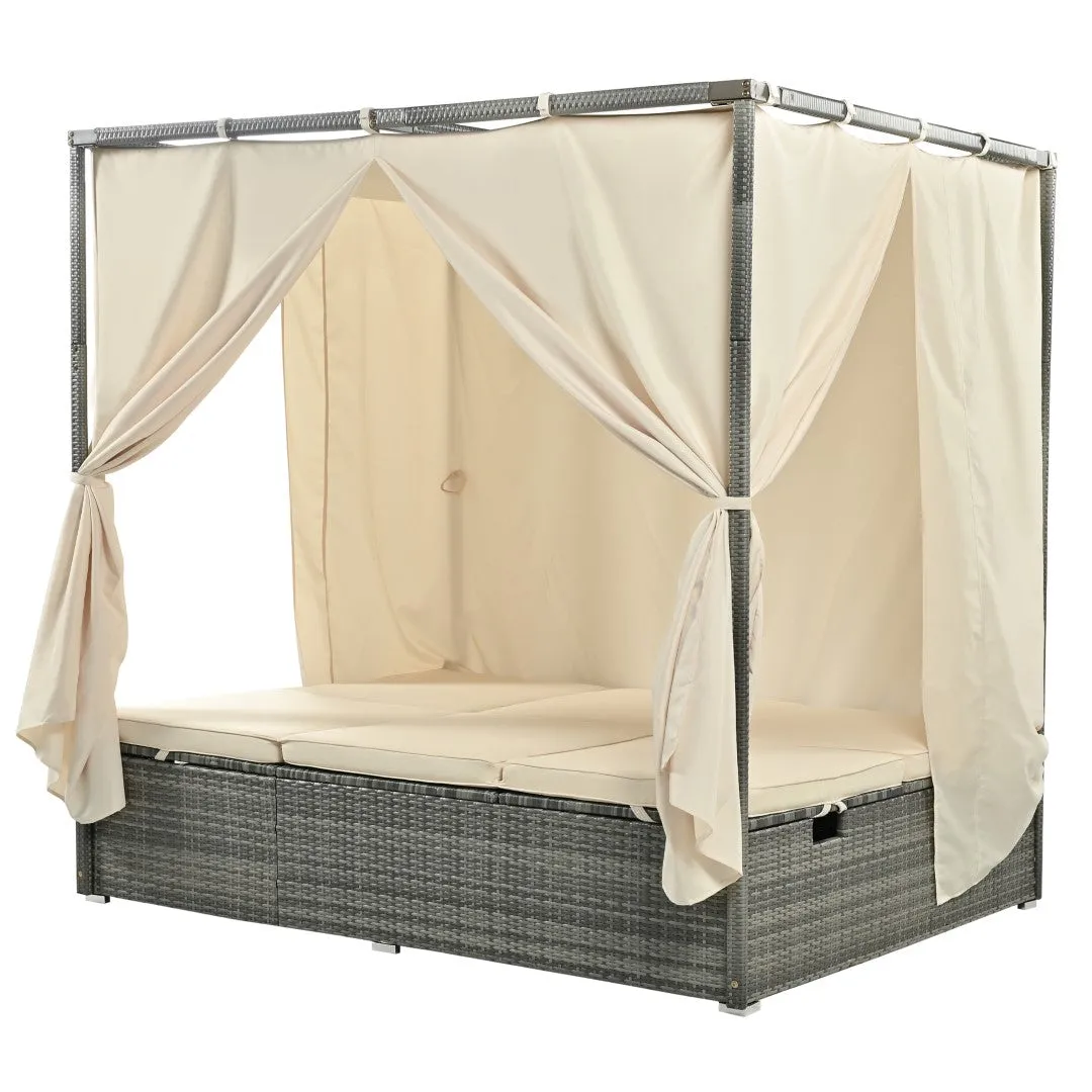 Adjustable Sun Bed with Curtain, High Comfort, 3 Colors - Relax in Style & Comfort
