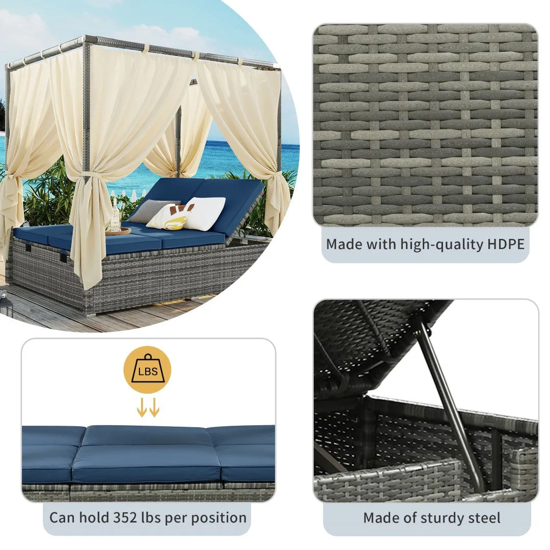 Adjustable Sun Bed with Curtain, High Comfort, 3 Colors - Relax in Style & Comfort