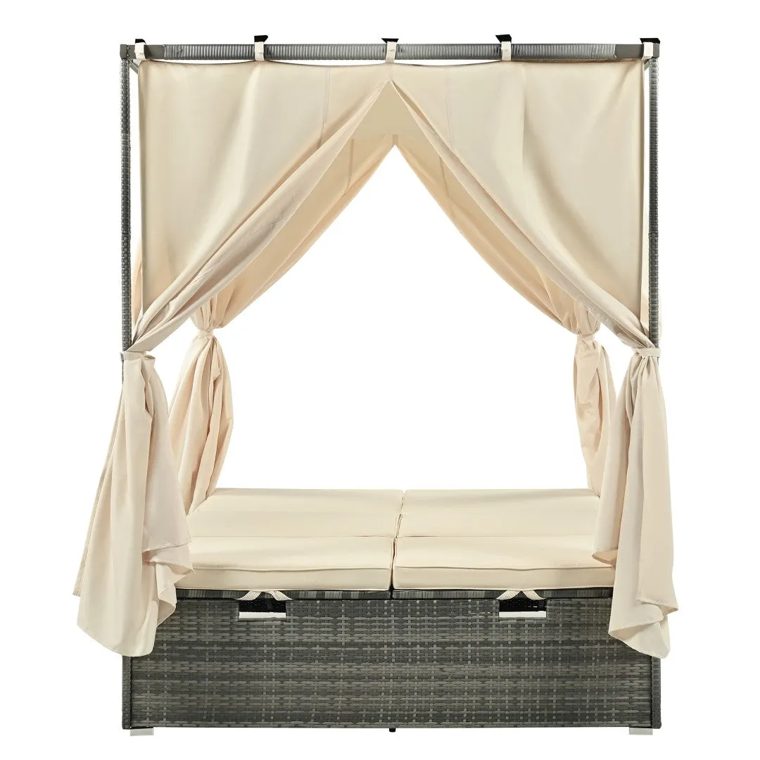 Adjustable Sun Bed with Curtain, High Comfort, 3 Colors - Relax in Style & Comfort