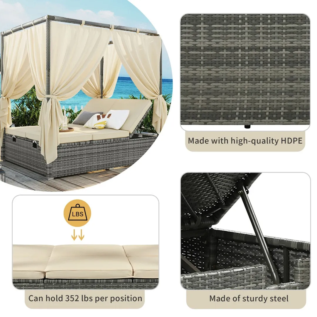 Adjustable Sun Bed with Curtain, High Comfort, 3 Colors - Relax in Style & Comfort