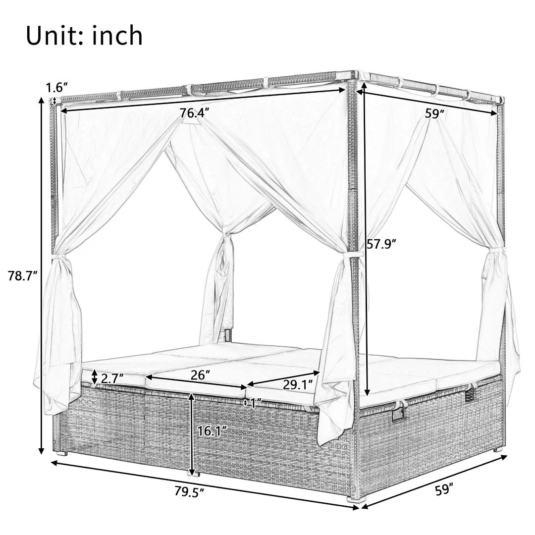 Adjustable Sun Bed with Curtain, High Comfort, 3 Colors - Relax in Style & Comfort