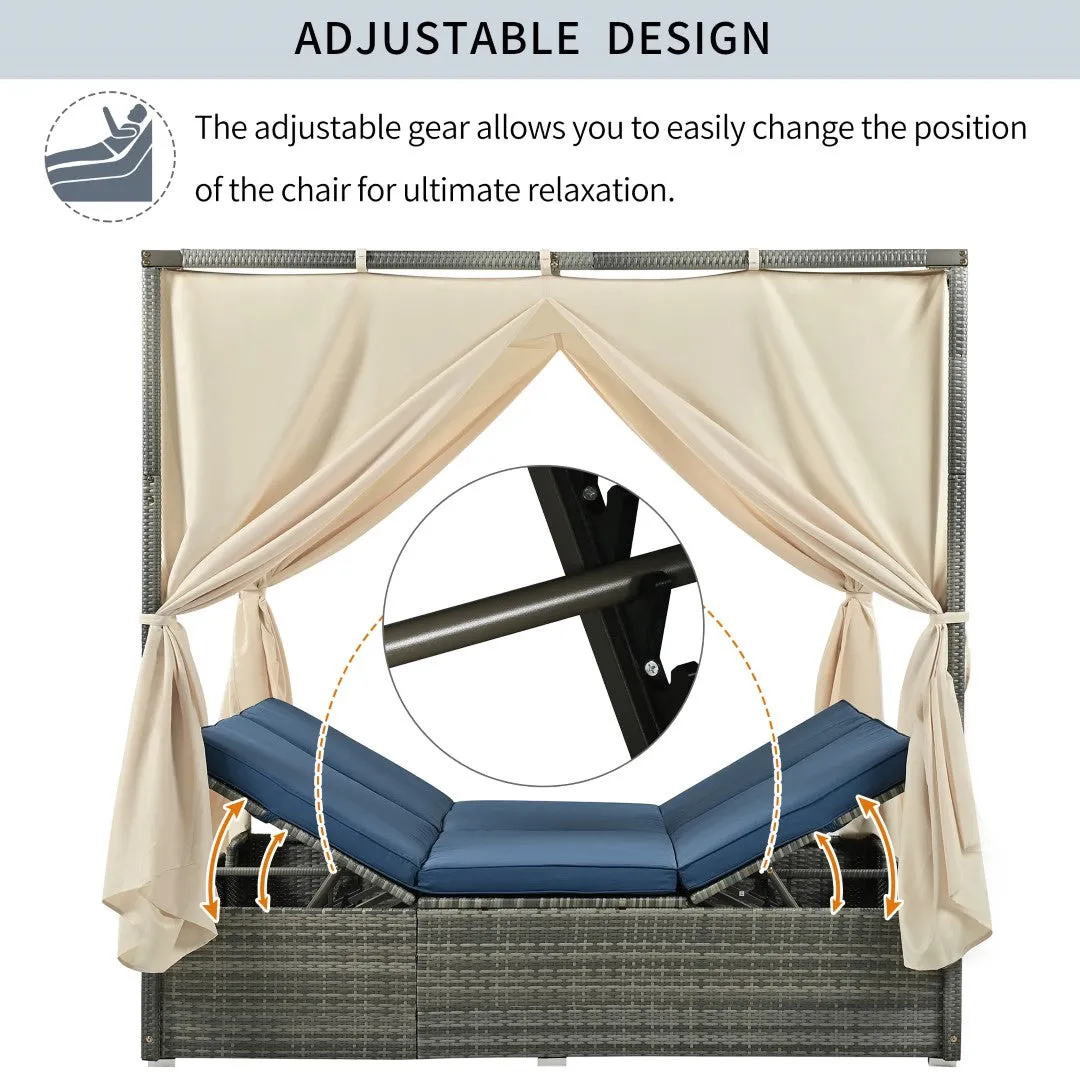 Adjustable Sun Bed with Curtain, High Comfort, 3 Colors - Relax in Style & Comfort