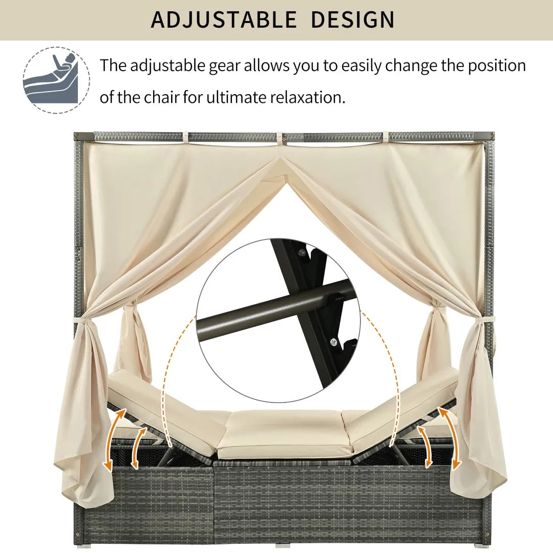 Adjustable Sun Bed with Curtain, High Comfort, 3 Colors - Relax in Style & Comfort