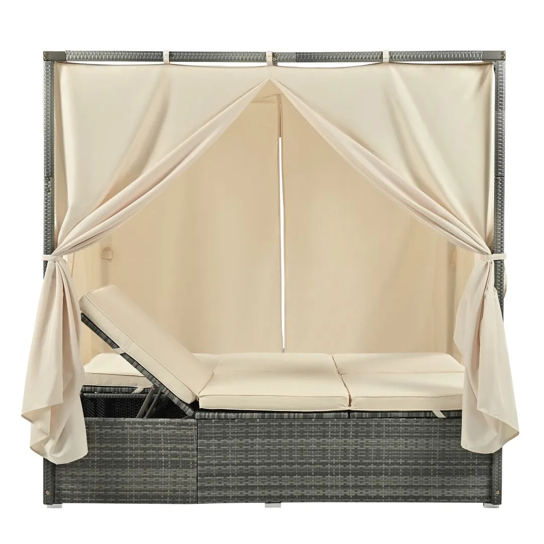 Adjustable Sun Bed with Curtain, High Comfort, 3 Colors - Relax in Style & Comfort