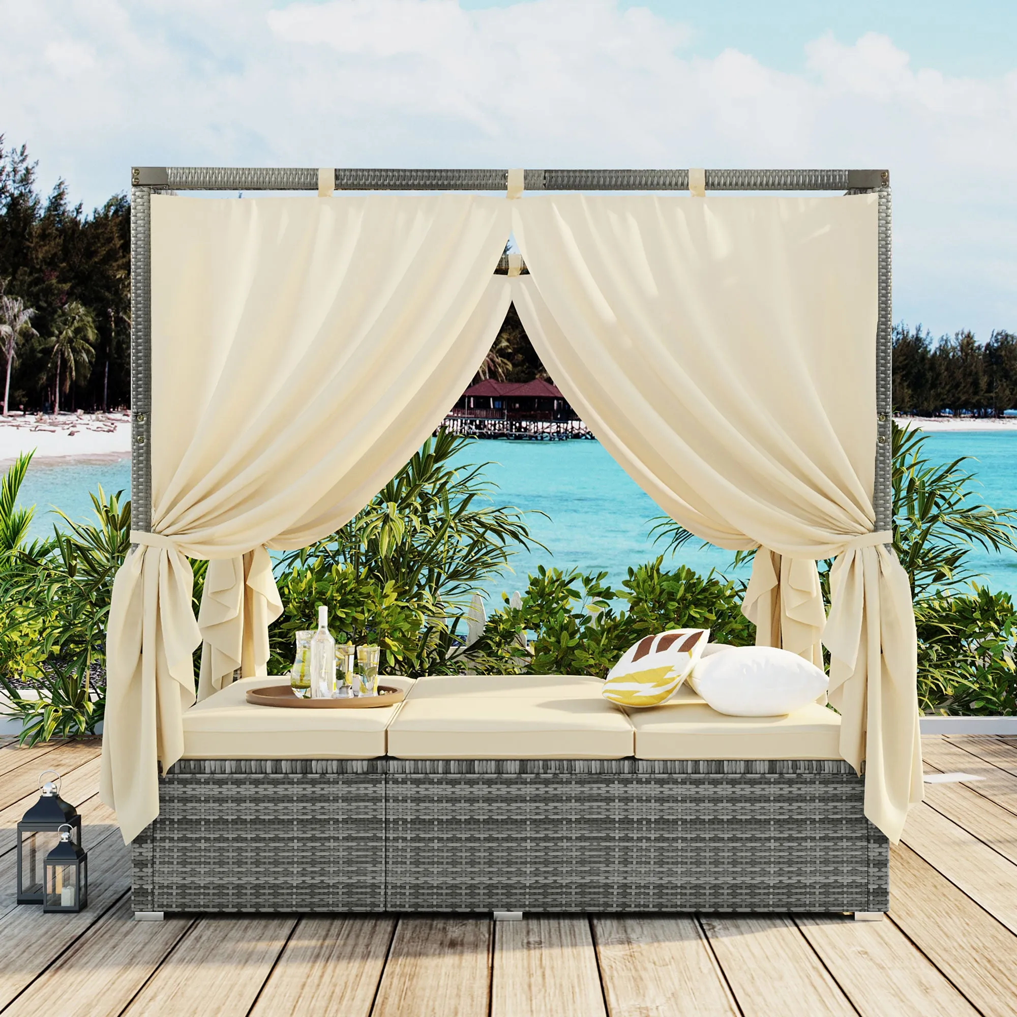 Adjustable Sun Bed with Curtain, High Comfort, 3 Colors - Relax in Style & Comfort