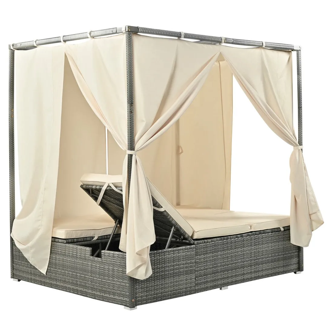 Adjustable Sun Bed with Curtain, High Comfort, 3 Colors - Relax in Style & Comfort
