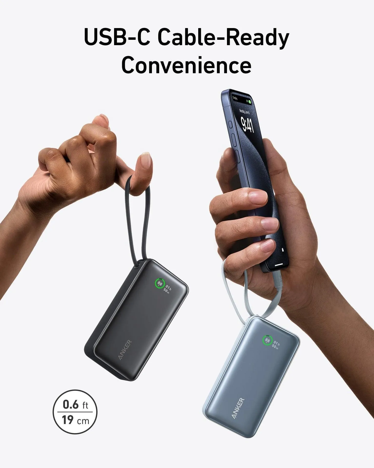 Anker Nano Power Bank (30W, Built-In USB-C Cable) 10000 -Blue
