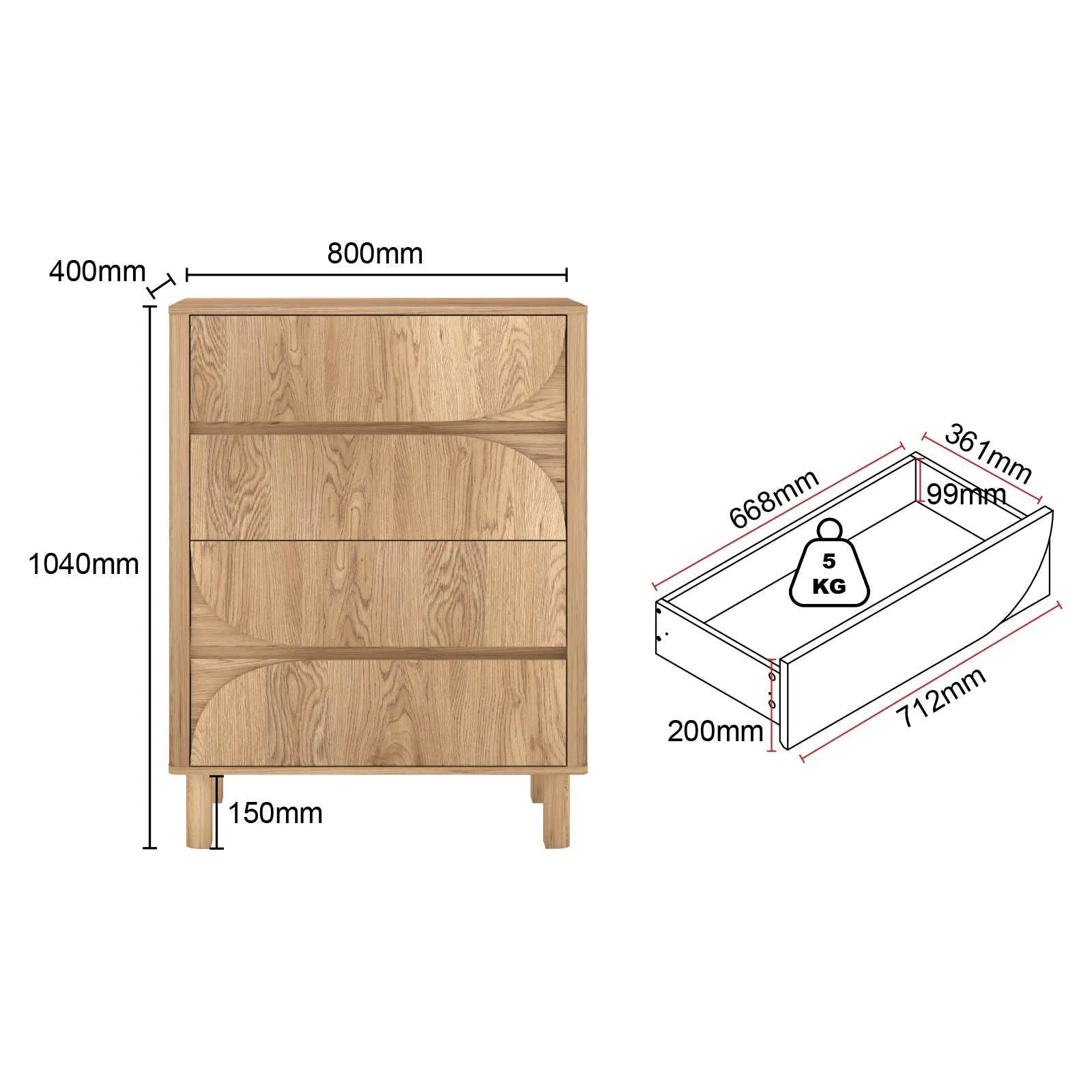 Arched 4-Drawer Tallboy Dresser: Bedroom Storage Solution for Organized Living