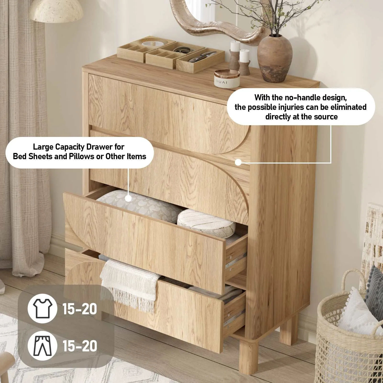 Arched 4-Drawer Tallboy Dresser: Bedroom Storage Solution for Organized Living