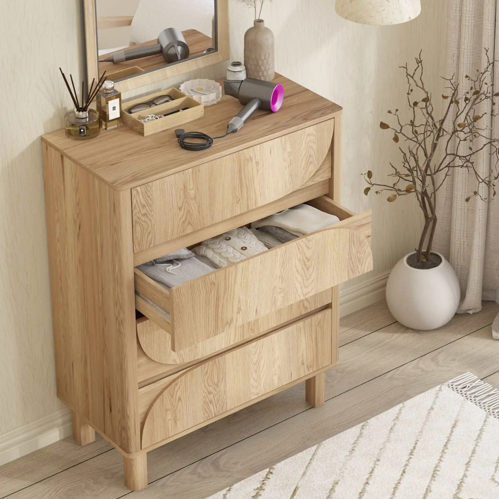 Arched 4-Drawer Tallboy Dresser: Bedroom Storage Solution for Organized Living