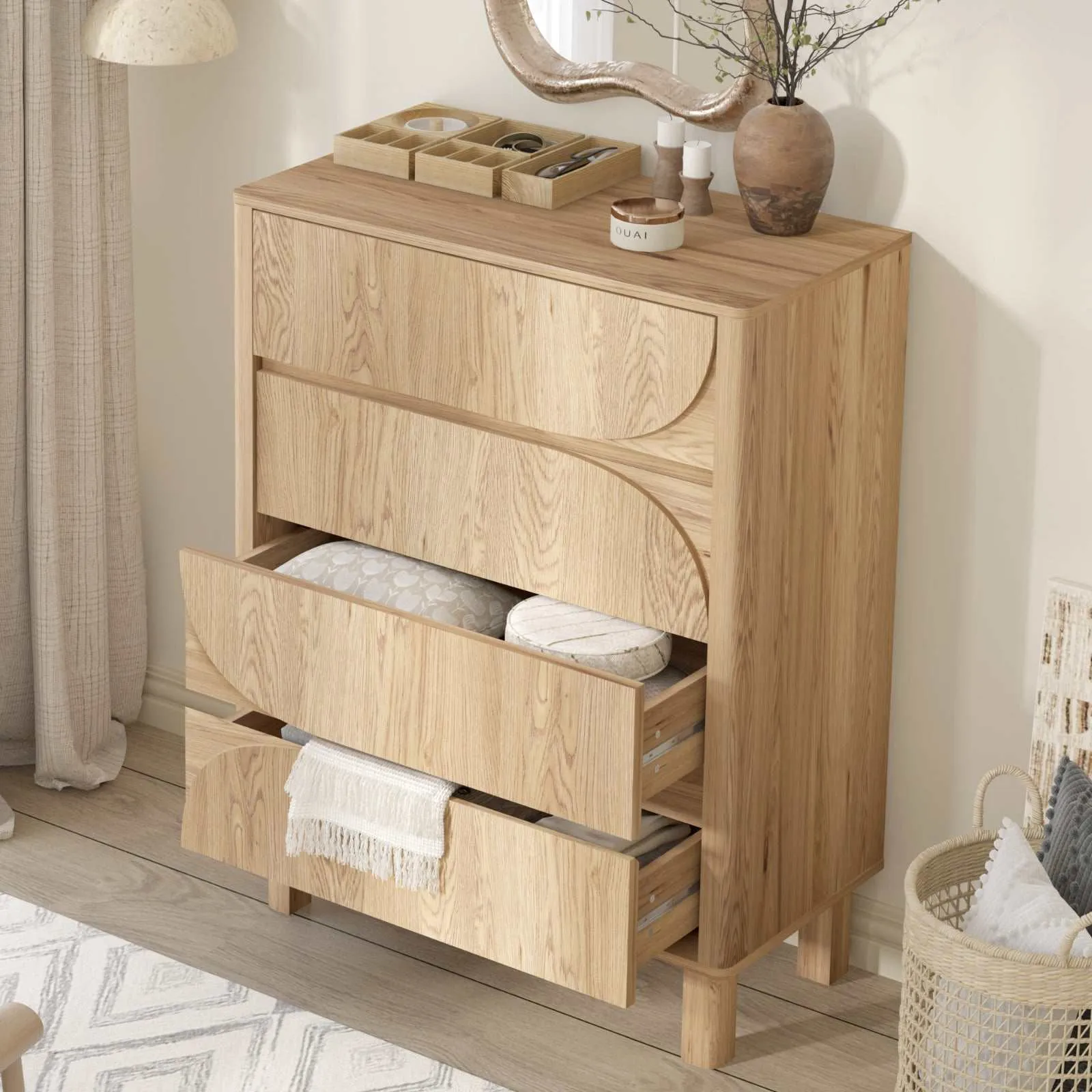 Arched 4-Drawer Tallboy Dresser: Bedroom Storage Solution for Organized Living