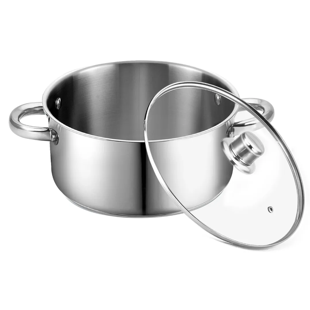 Bene Casa Stainless-Steel Dutch Oven w/ Glass Lid - (2 sizes)