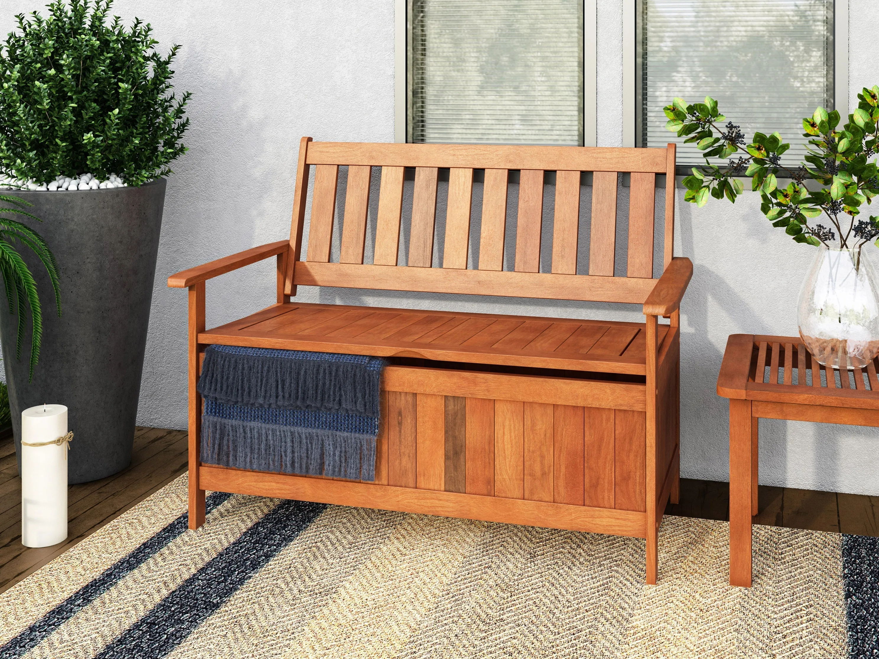 Brown Wooden Storage Bench