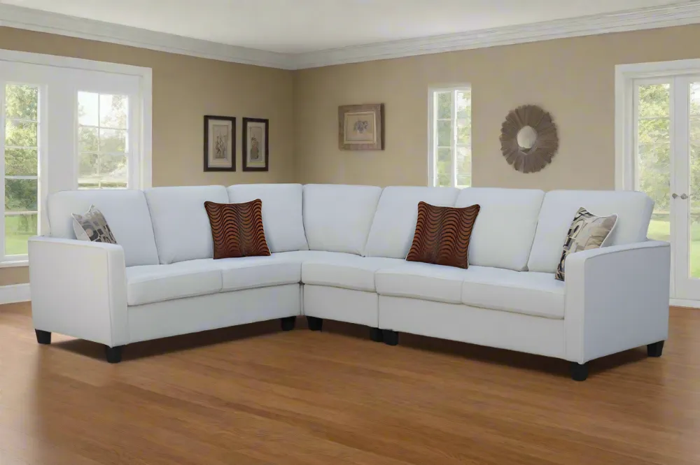 Chic Off-White Chenille Fabric Sofa Sectional w/ 4 pillows