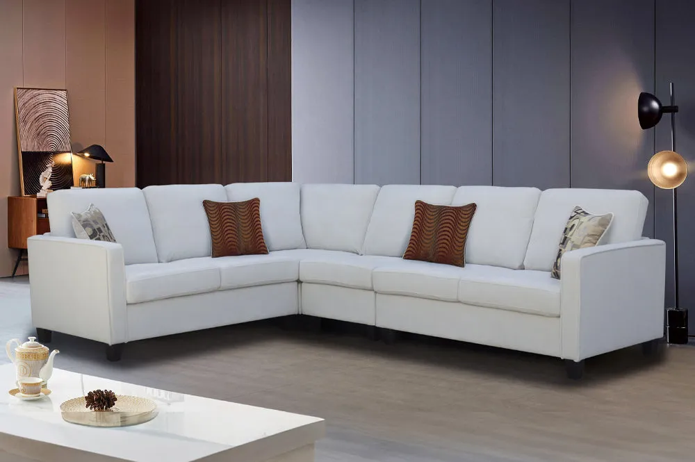 Chic Off-White Chenille Fabric Sofa Sectional w/ 4 pillows
